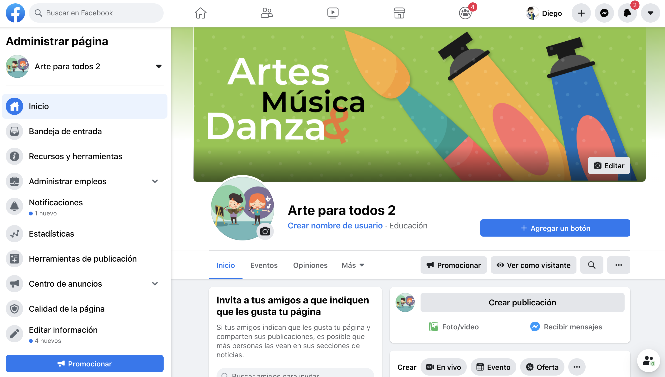 Página de Facebook para enseñar